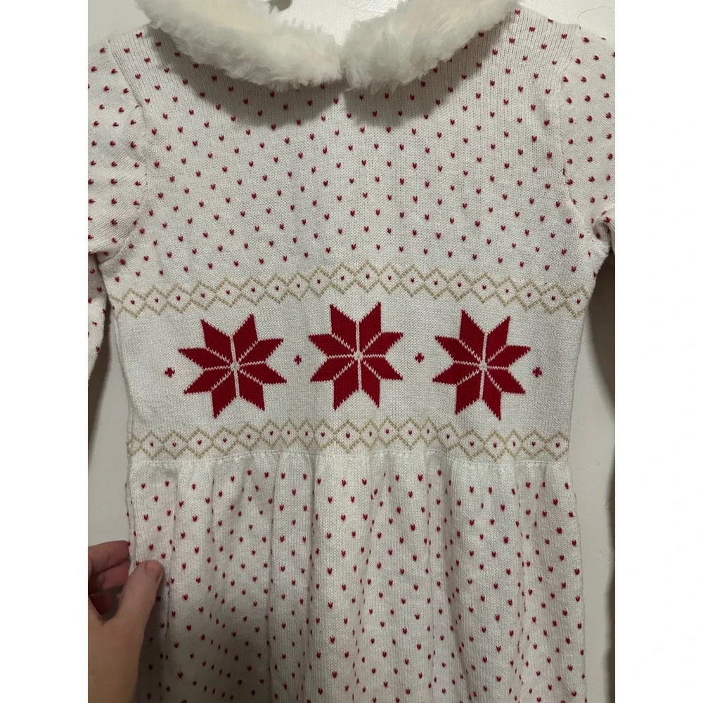 Janie and Jack Snowflake Lane Faux Fur‎ Collar Sweater Dress girls size 10